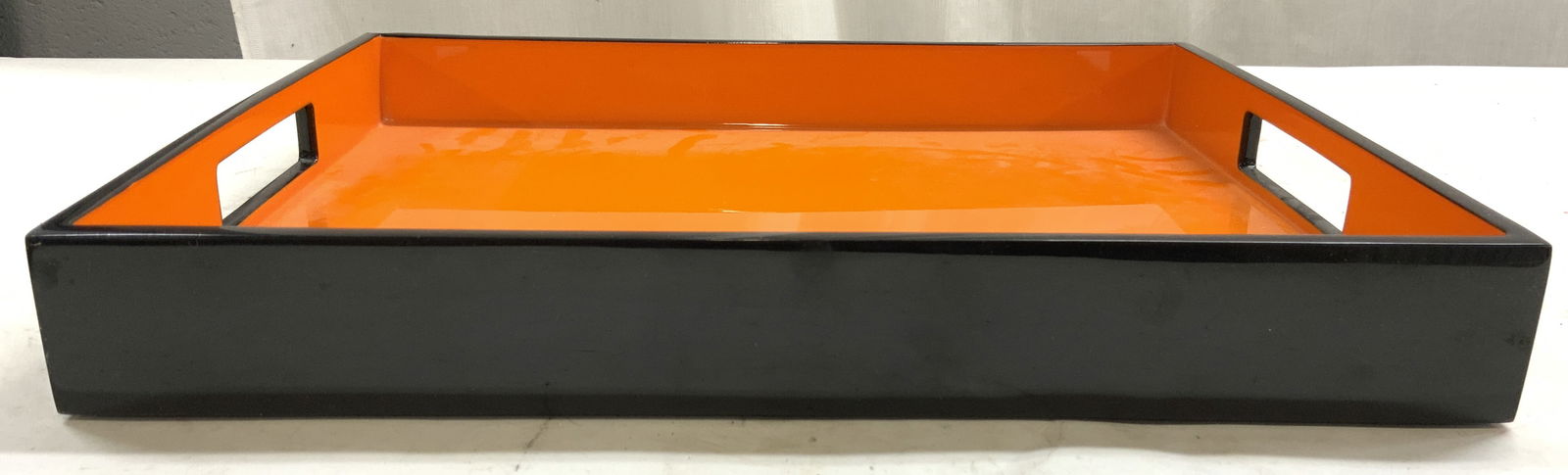 Lacquered Serving Tray W Handles Orange & Black (1 of 8)