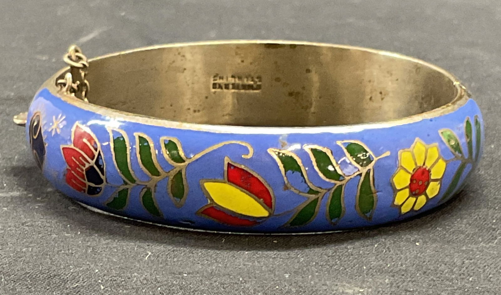 Vtg Signed Sterling Silver Enameled Bracelet (1 of 6)