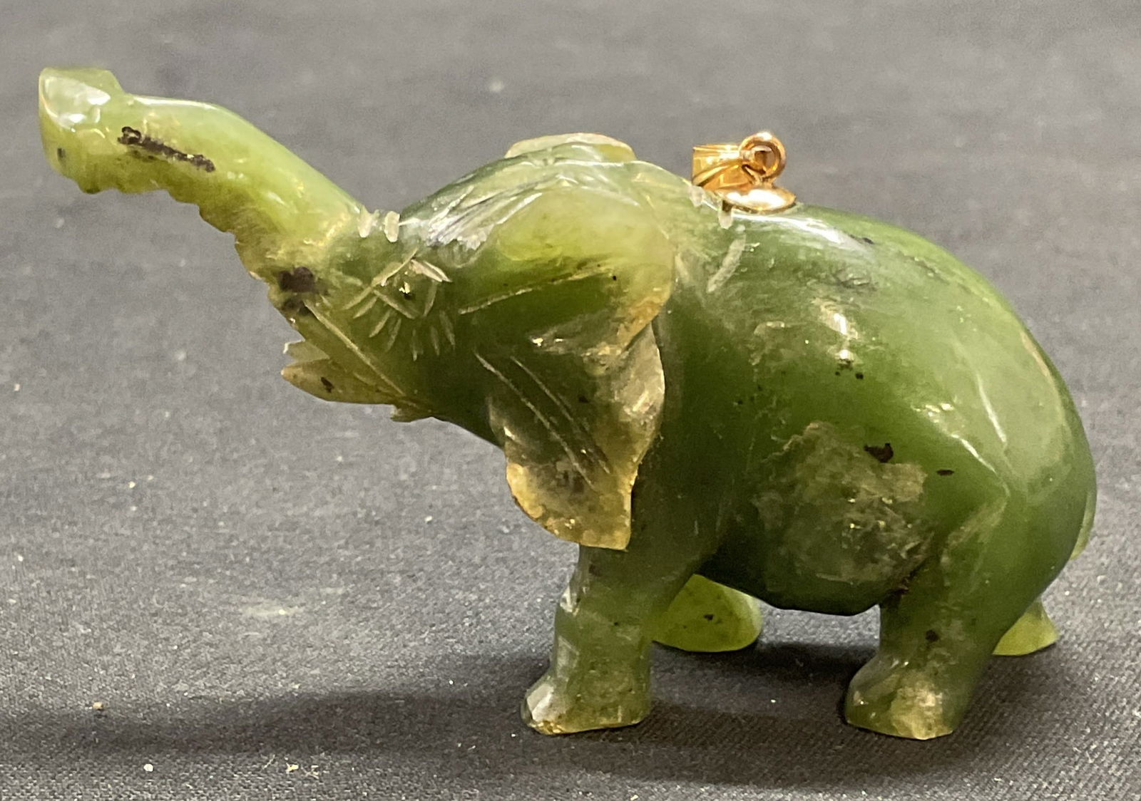 Carved Jade Elephant Pendant, 14k Gold (1 of 7)