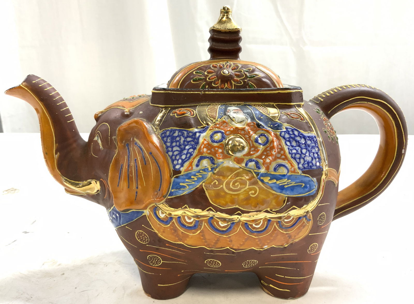 H Painted Porc Satsuma Style Elephant Teapot W Lid (1 of 10)