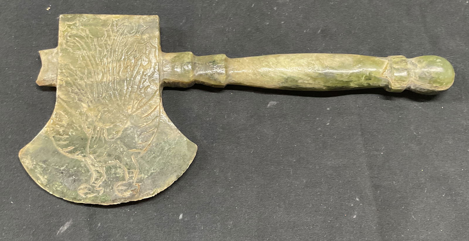 Vtg Asian Carved Jade Peacock Axe Hatchet (1 of 6)