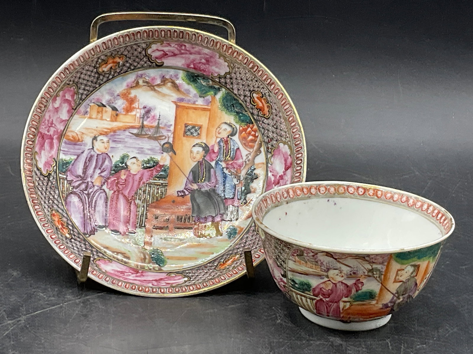 Set Vntg Hand Painted Asian Porcelain Cup & Saucer (1 of 10)