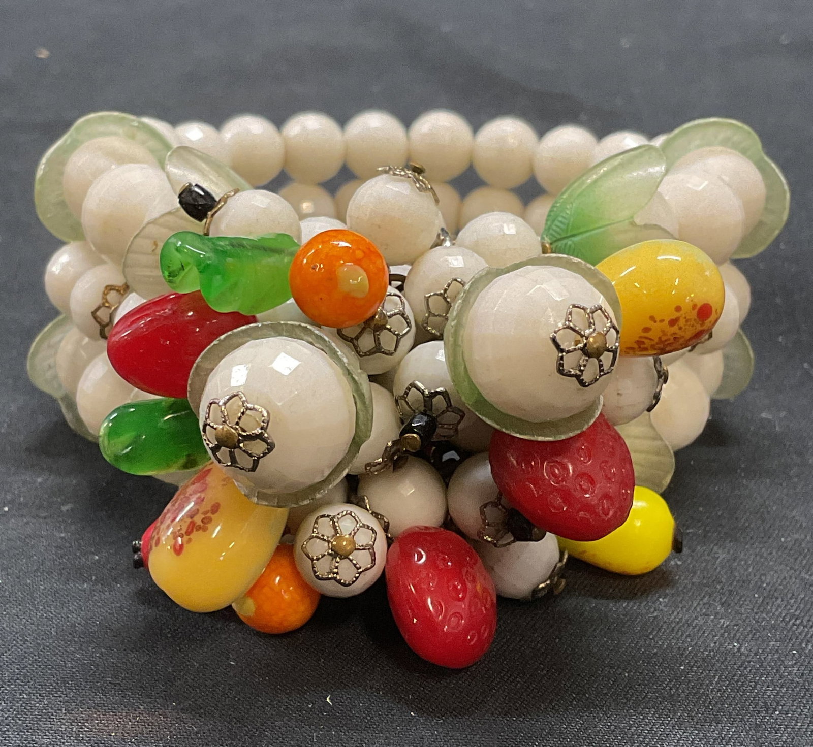 Vintage White Beaded Fruit Motif Bracelet (1 of 6)