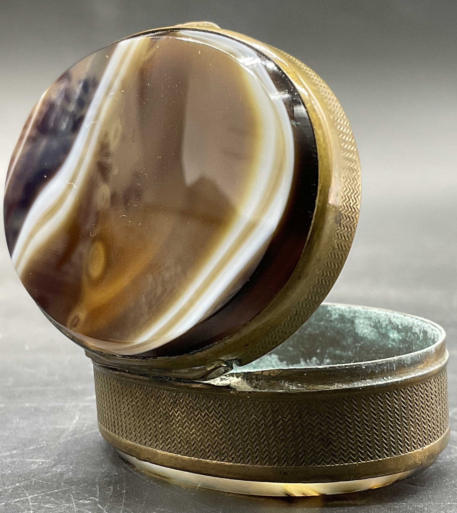 Polished Banded Stone & Brass Hinged Pill Box (1 of 8)