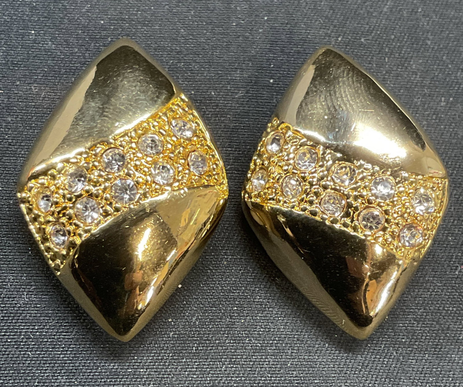 Vintage Gold Tone Crystal Diamond Shape Earrings (1 of 6)