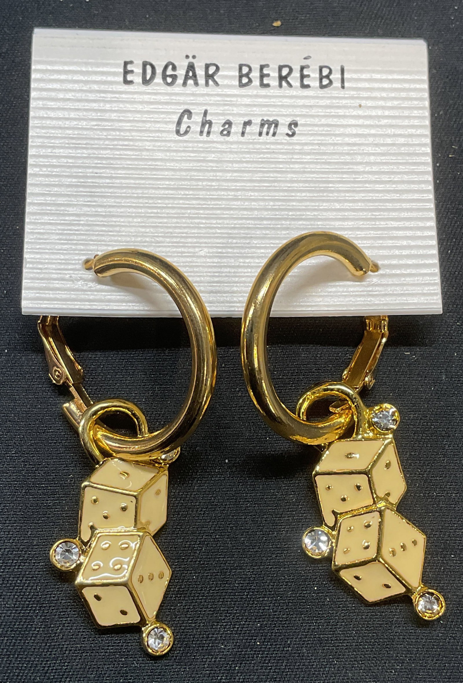 Edgar Berebi Gold Tone Dice Crystal Earrings NWT (1 of 6)