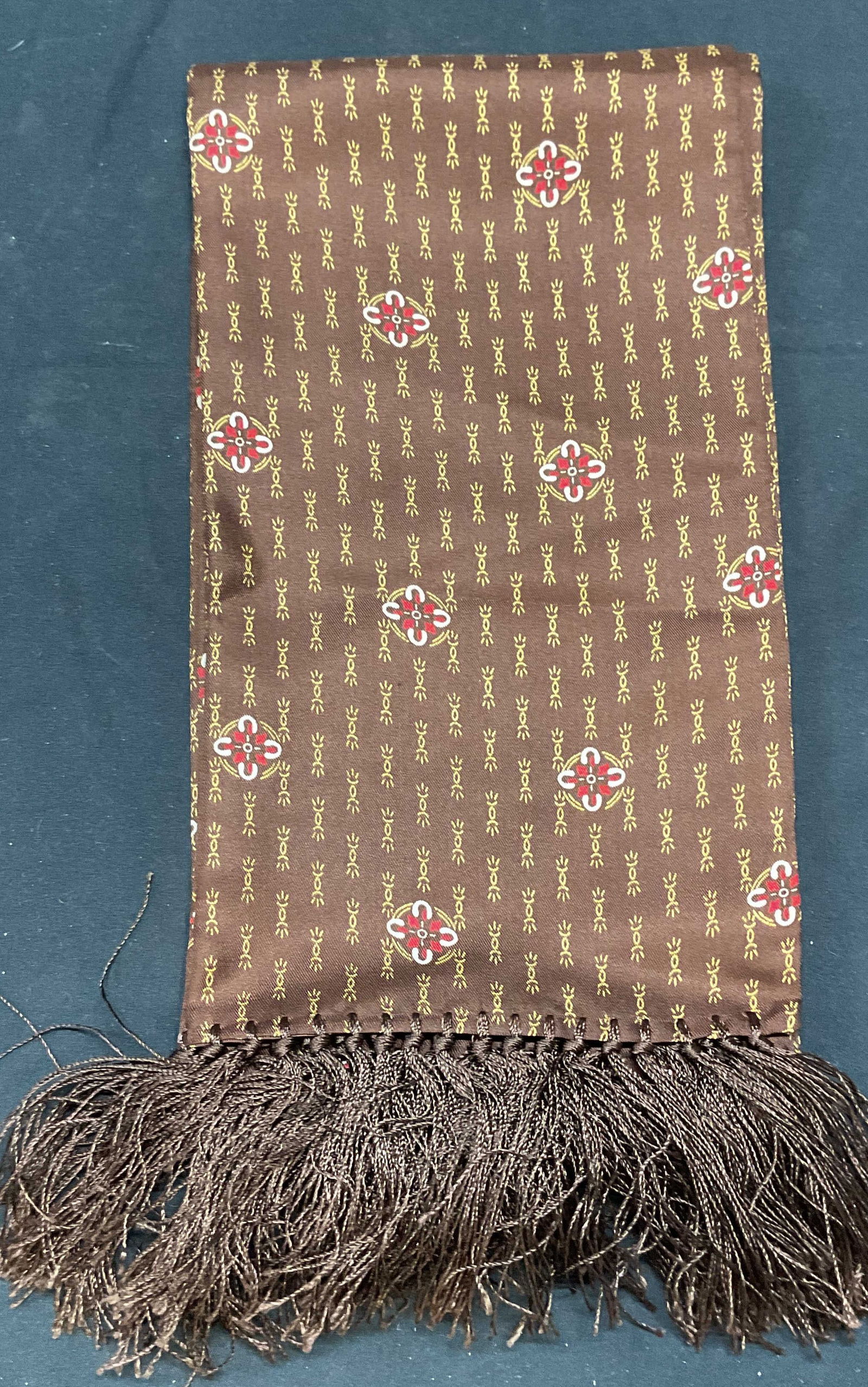 Vintage Brown Silk Fringe Floral Scarf (1 of 7)