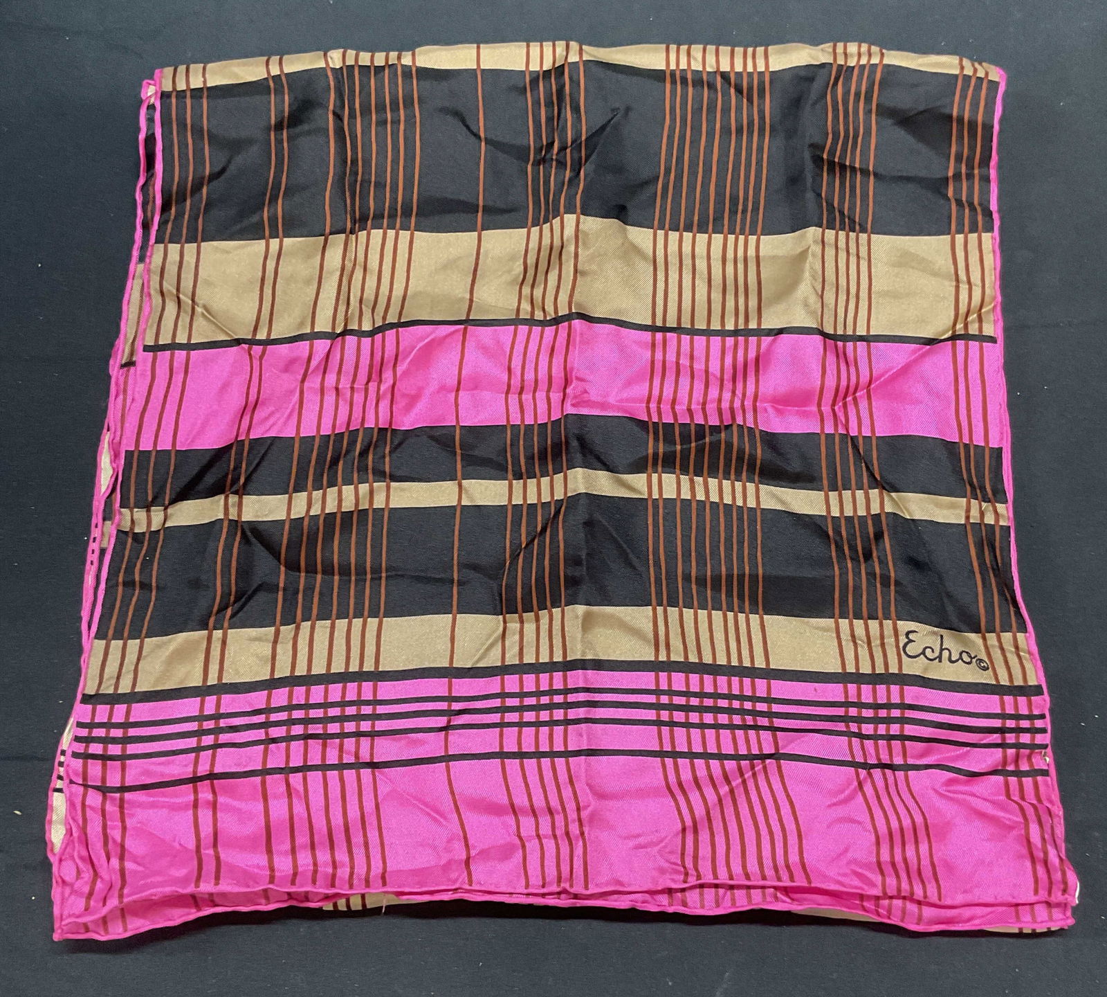 Vintage Echo Pink Black Silk Striped Scarf (1 of 6)