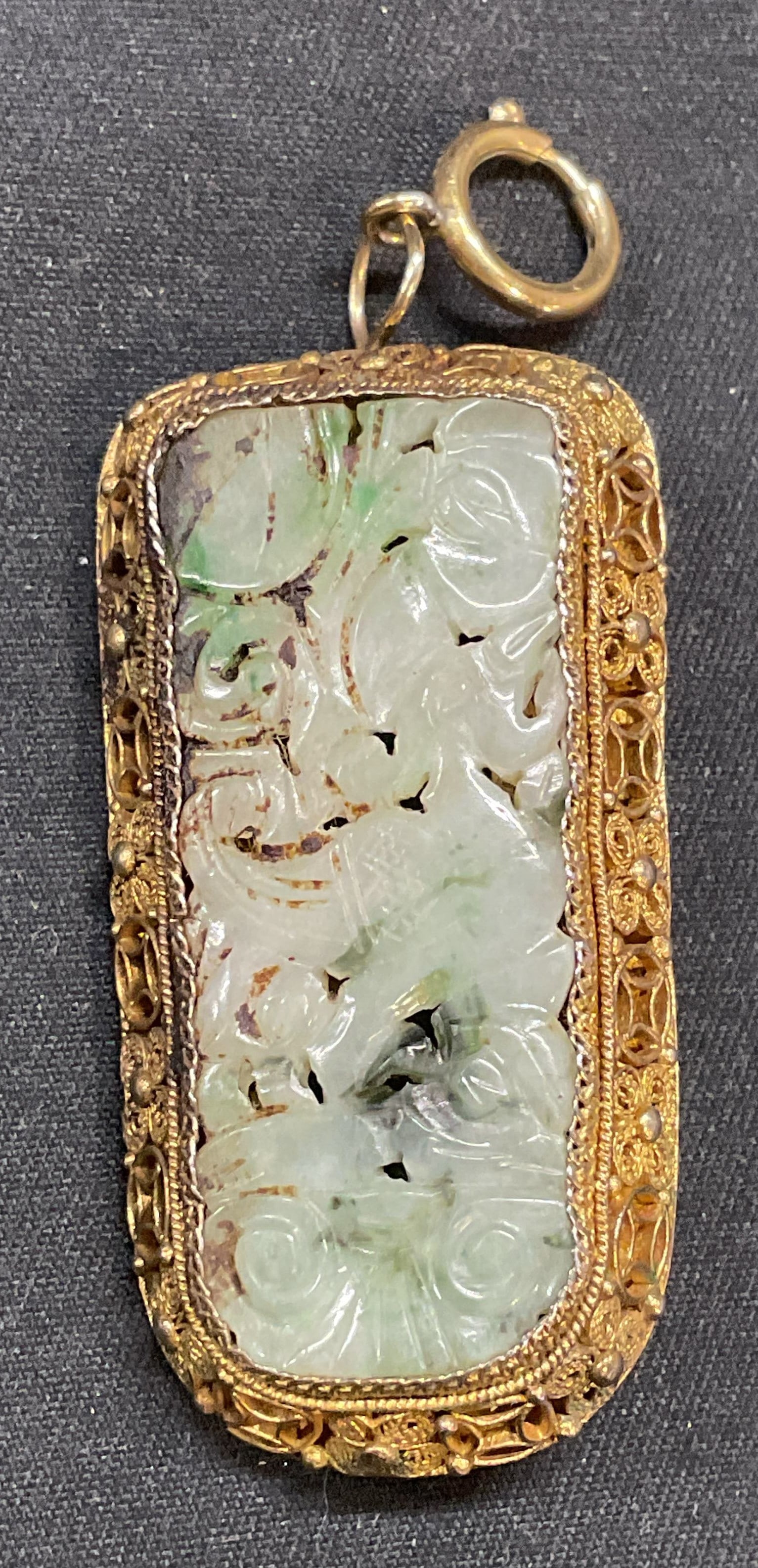 Vintage Silver Gold Pl Jadeite Brooch Pendant (1 of 7)