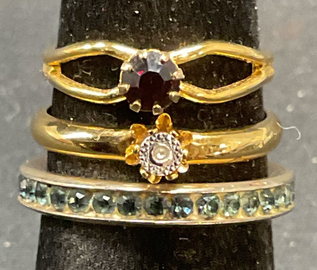 Lot 3 Gold Tone CZ & Crystal Rings (1 of 7)
