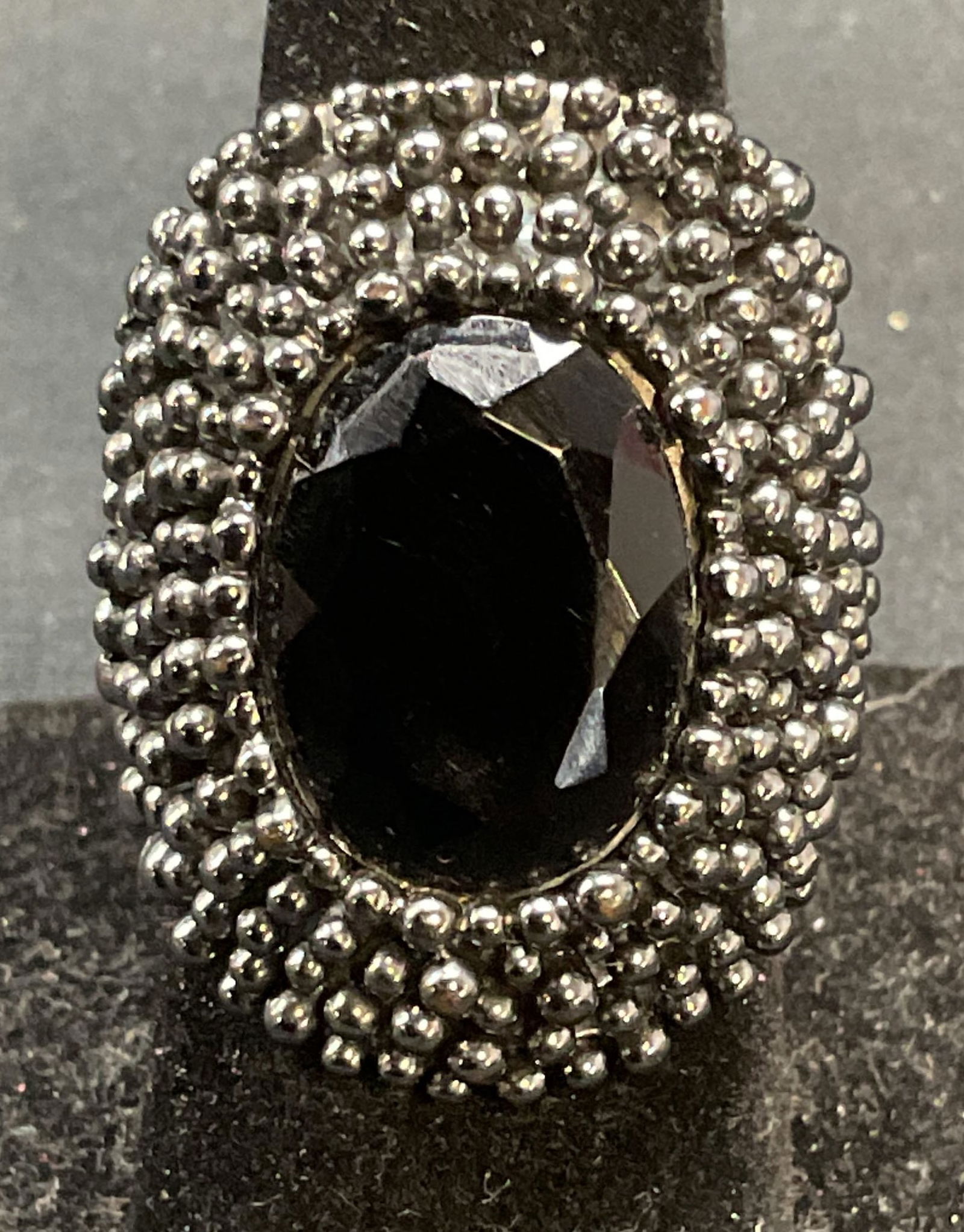 Silver Tn Black Crystal Granulated Cocktail Ring (1 of 6)