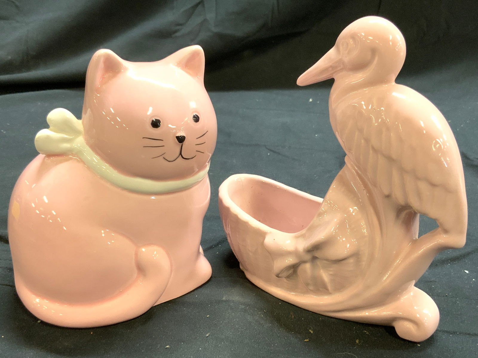 Lot 2 Porc Cat Coin Bank & HAEGER Bird Figure Pink (1 of 8)