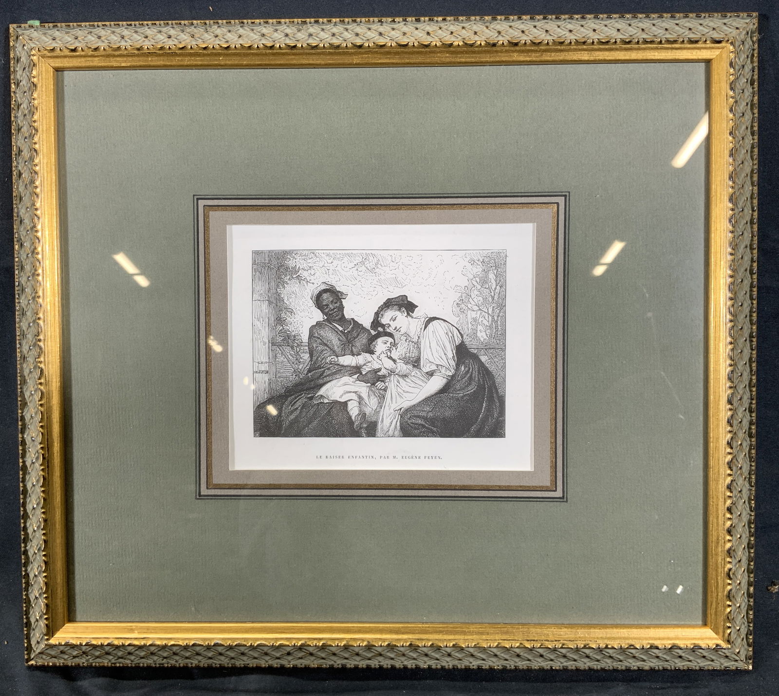 Framed Eugene Feyen The Children Kiss Lithograph (1 of 8)