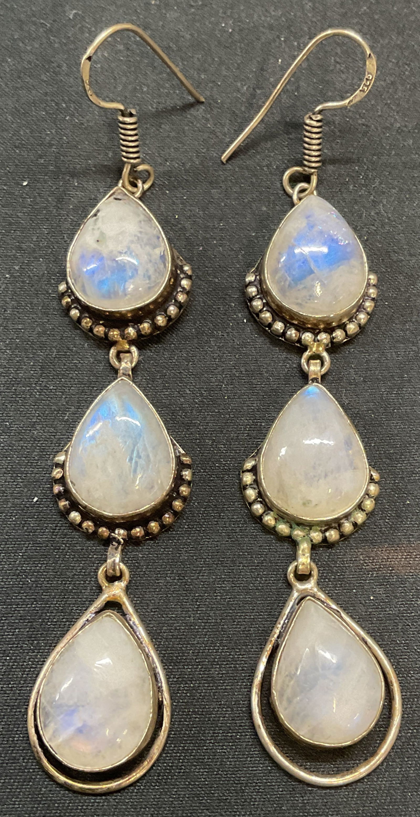 Vintage Sterling Silver Moonstone Drop Earrings (1 of 6)