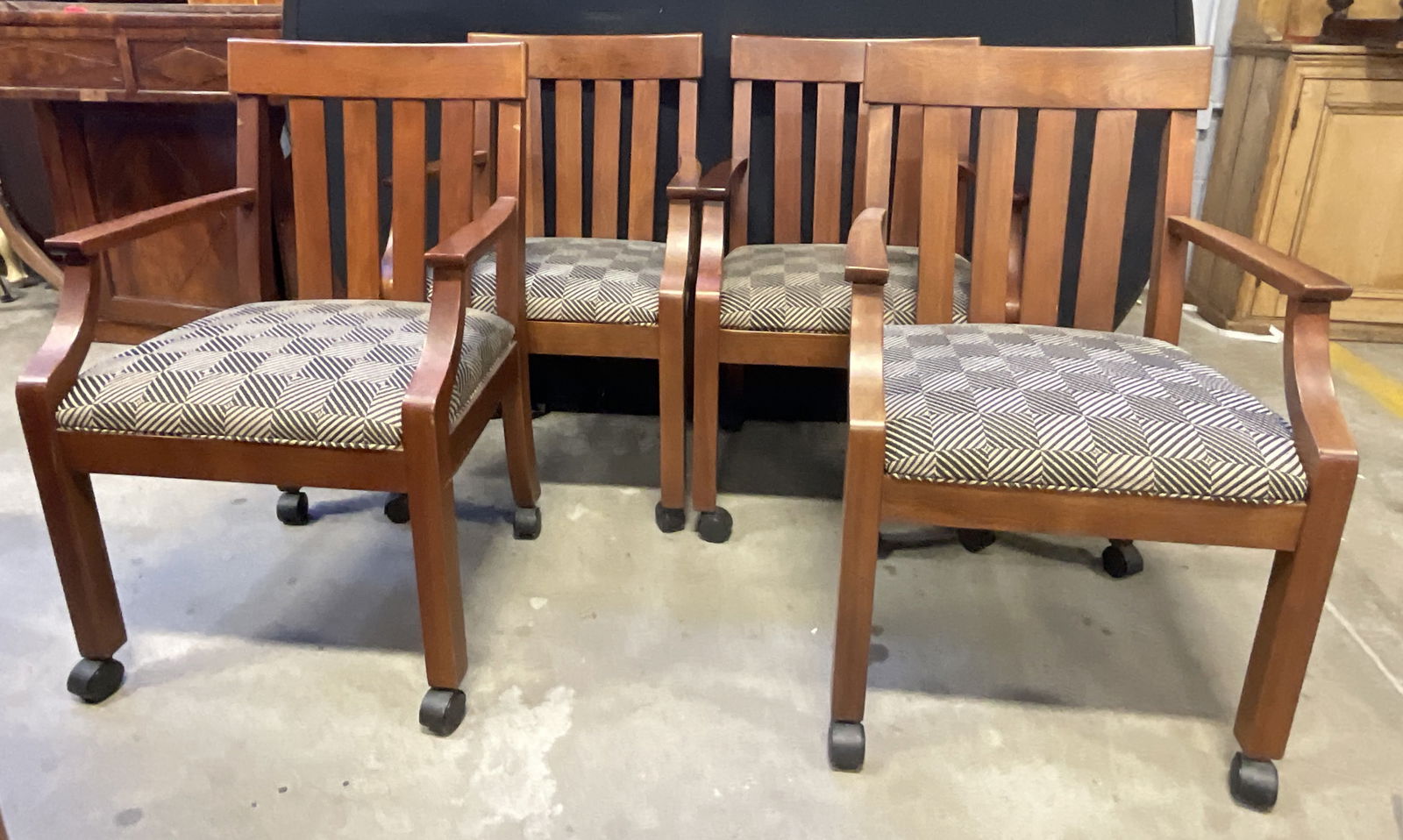 Set 4 ETHAN ALLEN Wooden Chairs on Wheels (1 of 9)