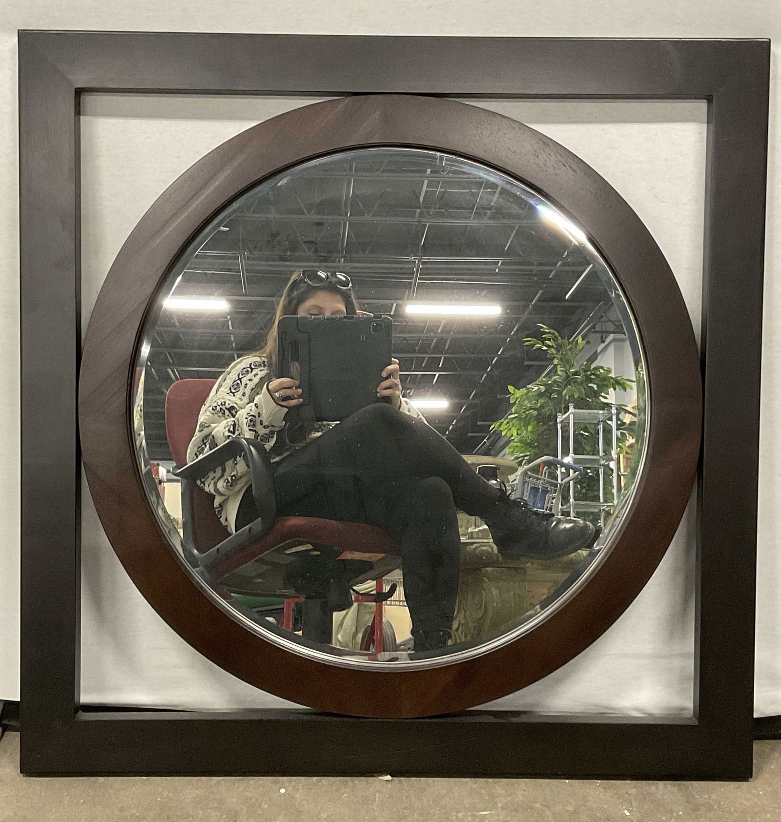 Geometric Circle & Square Brown Wooden Mirror (1 of 8)