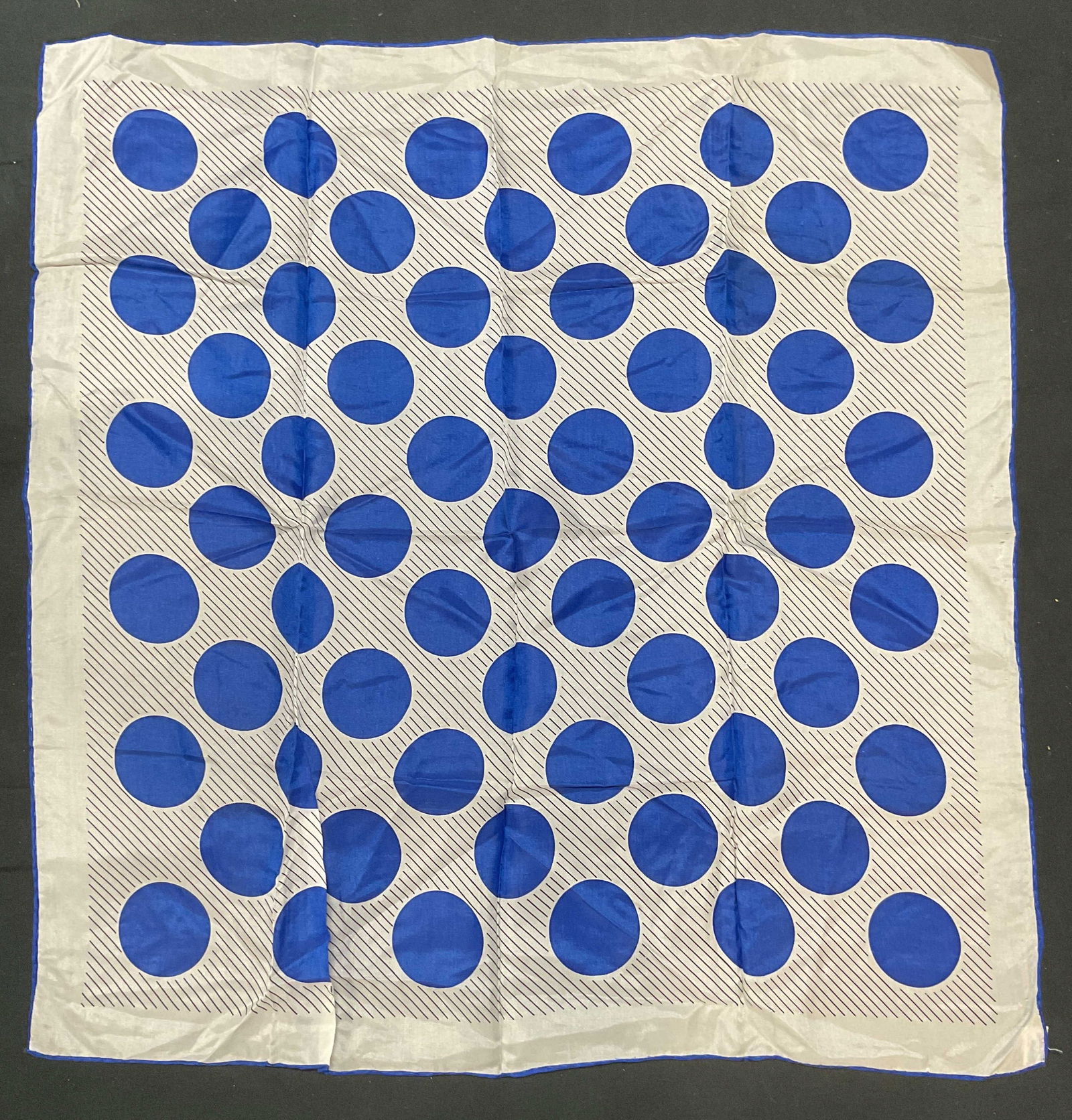 Vintage Blue Dot & Stripe Silk Blend Scarf (1 of 6)