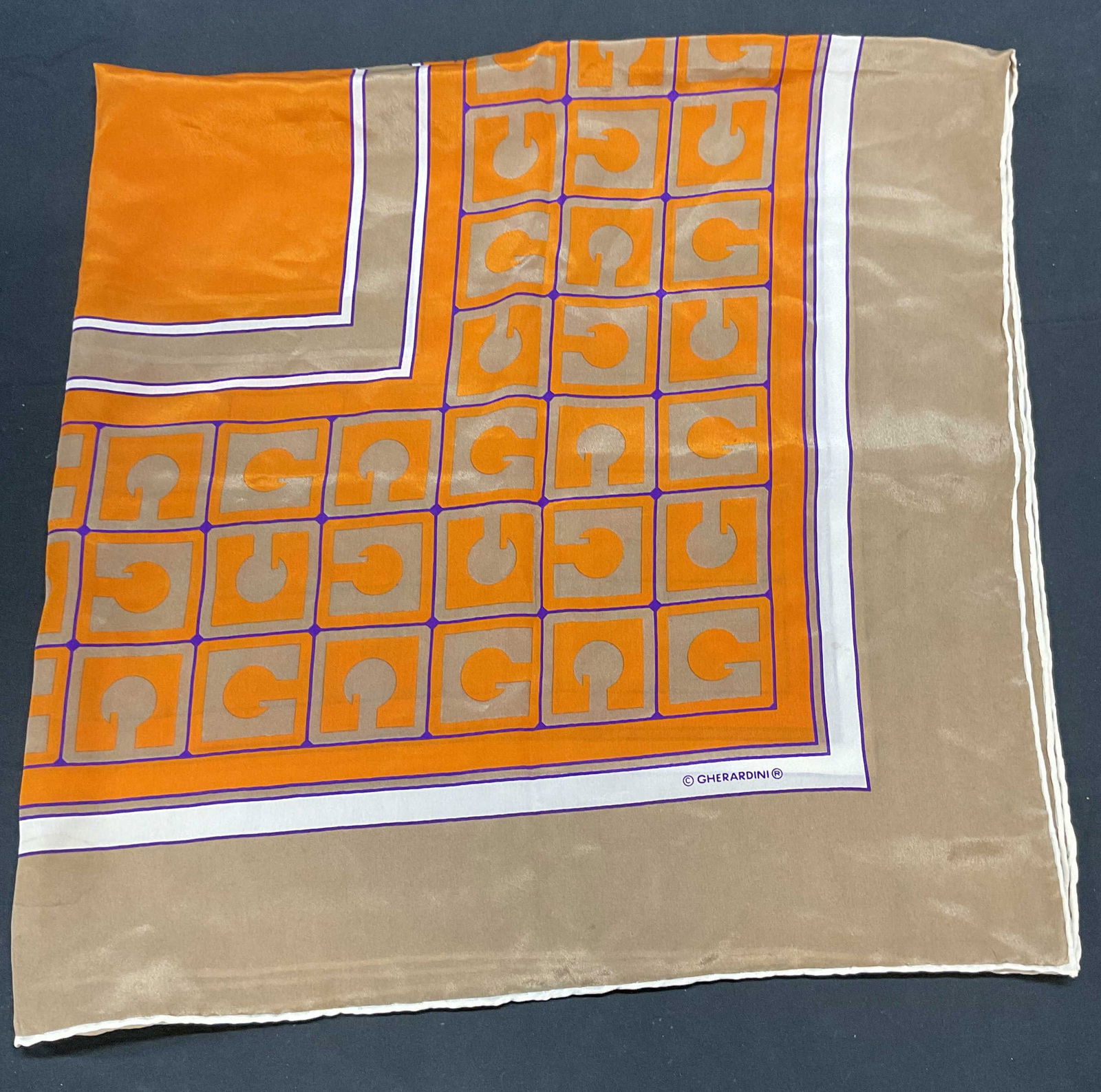 Vintage Gherardini Orange Tan Silk Scarf (1 of 6)