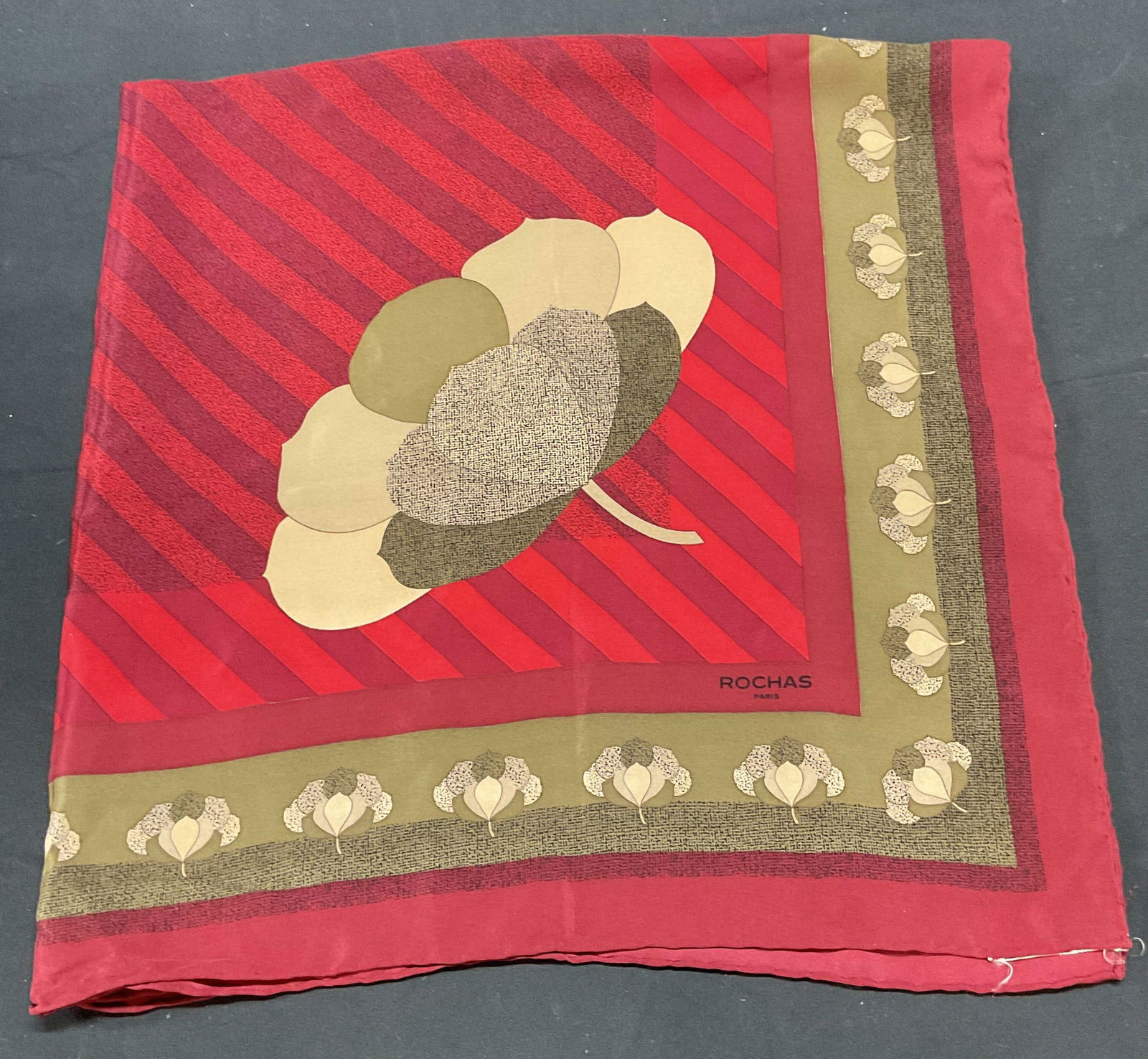 Rochas Paris Red Silk Floral Scarf, Italy (1 of 6)