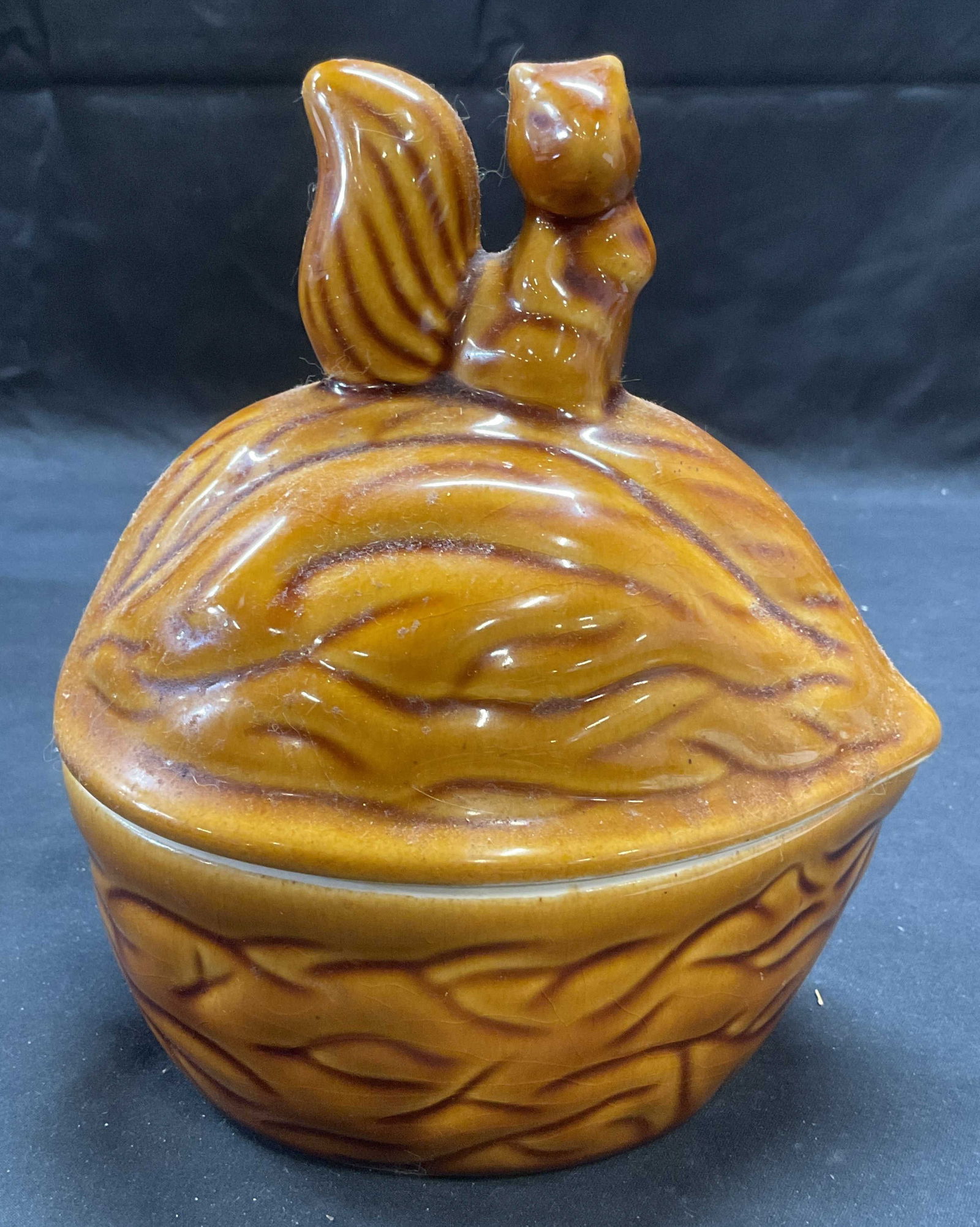 Brown Ceramic Squirrel & Walnut Lidded Vessel (1 of 6)
