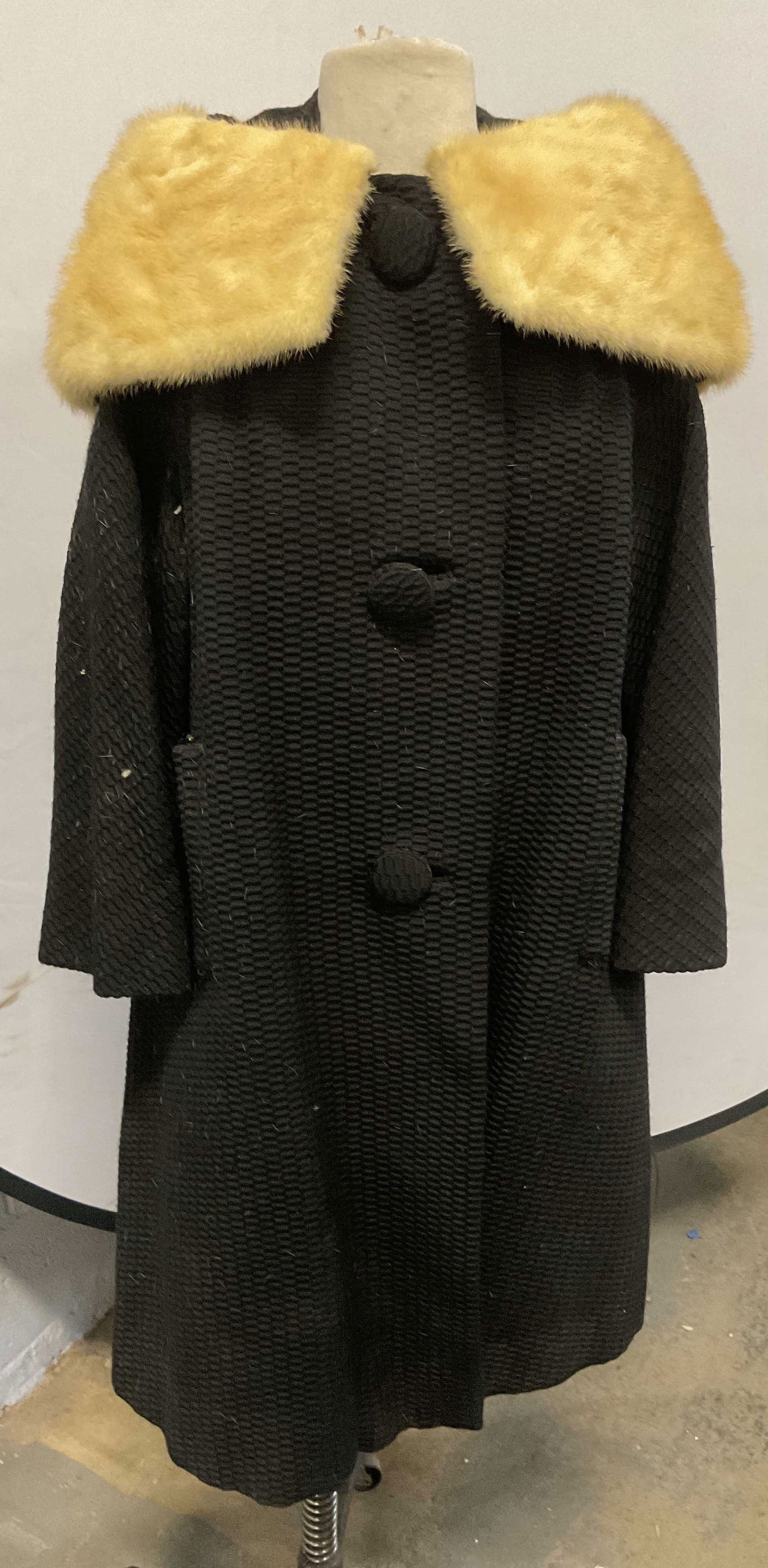 Vintage Black Knit Coat with Fur Collar (1 of 7)