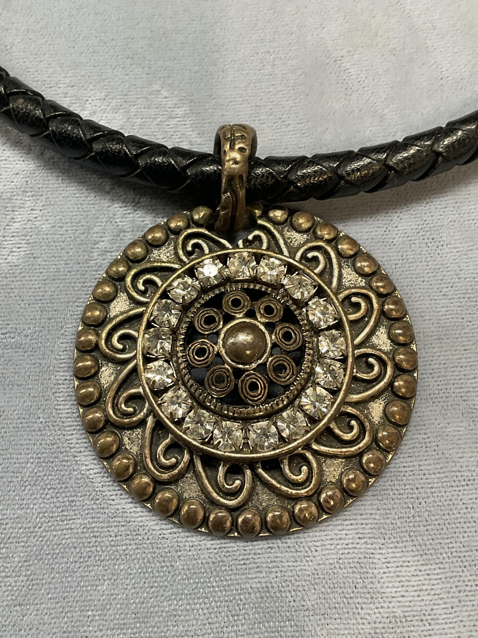 Chicos Black Leather Choker Pendant Necklace (1 of 6)