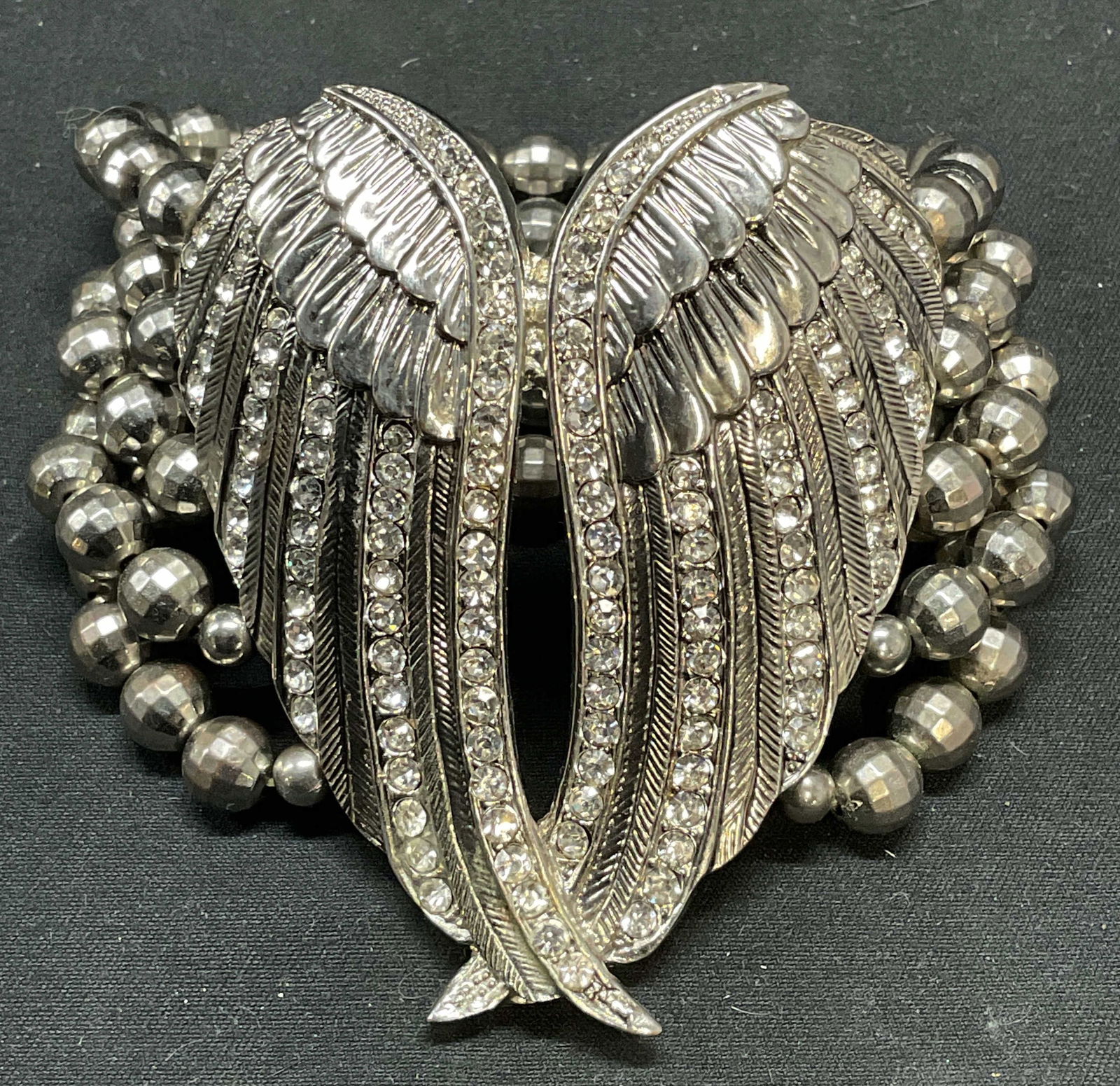 Silver Tone Beaded Crystal Wings Bracelet (1 of 6)