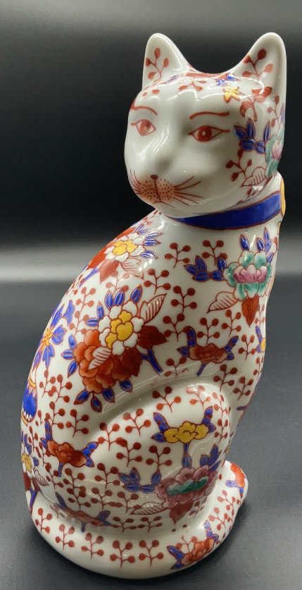 Asian ceramic Hand Painted Seated Cat (1 of 10)