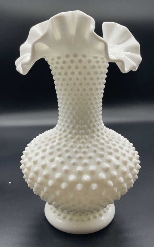 Hobnail Milk Glass Ruffle Neck Vase (1 of 9)