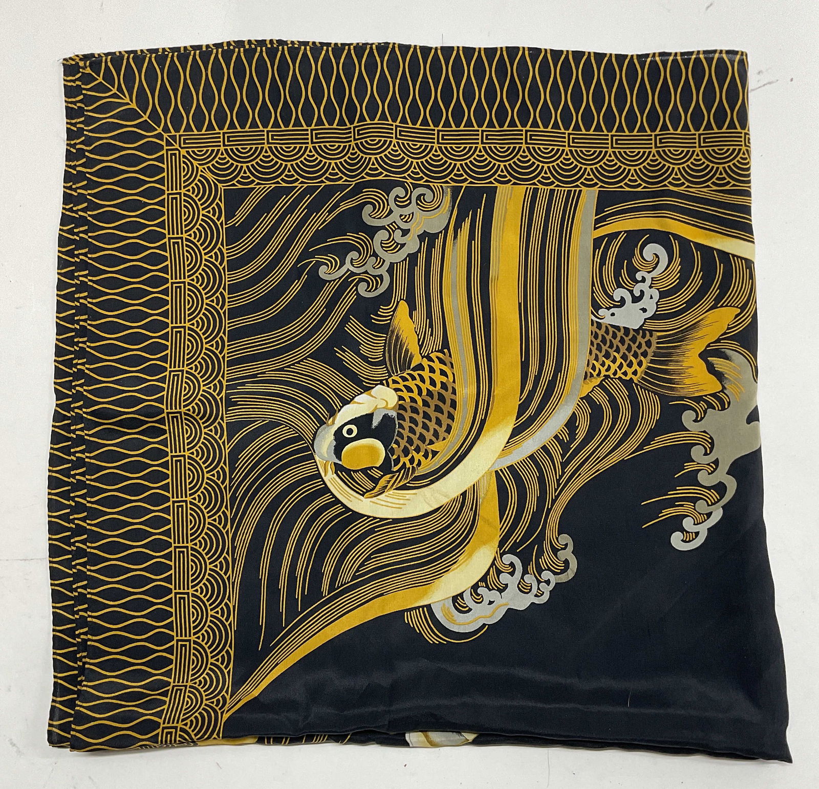 Black & Gold Fish & Wave Print Scarf (1 of 6)