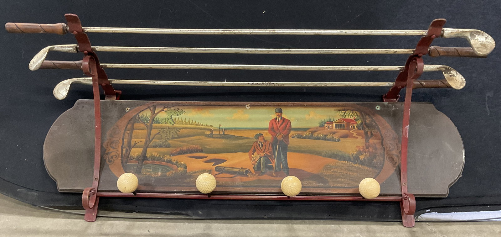 Vintage Painted Golfing Motif Wall Shelf / Hat Rack (1 of 12)