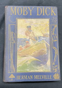 Antique Moby Dick, Herman Melville, Illustr c1920: Antique hardcover copy of Moby Dick by Herman Melville. Published George W Jacobs and Co, circa 1920. Contains some illustrations. Measures approx. 8 x 6 inches. Wear to cover, pages and binding consi