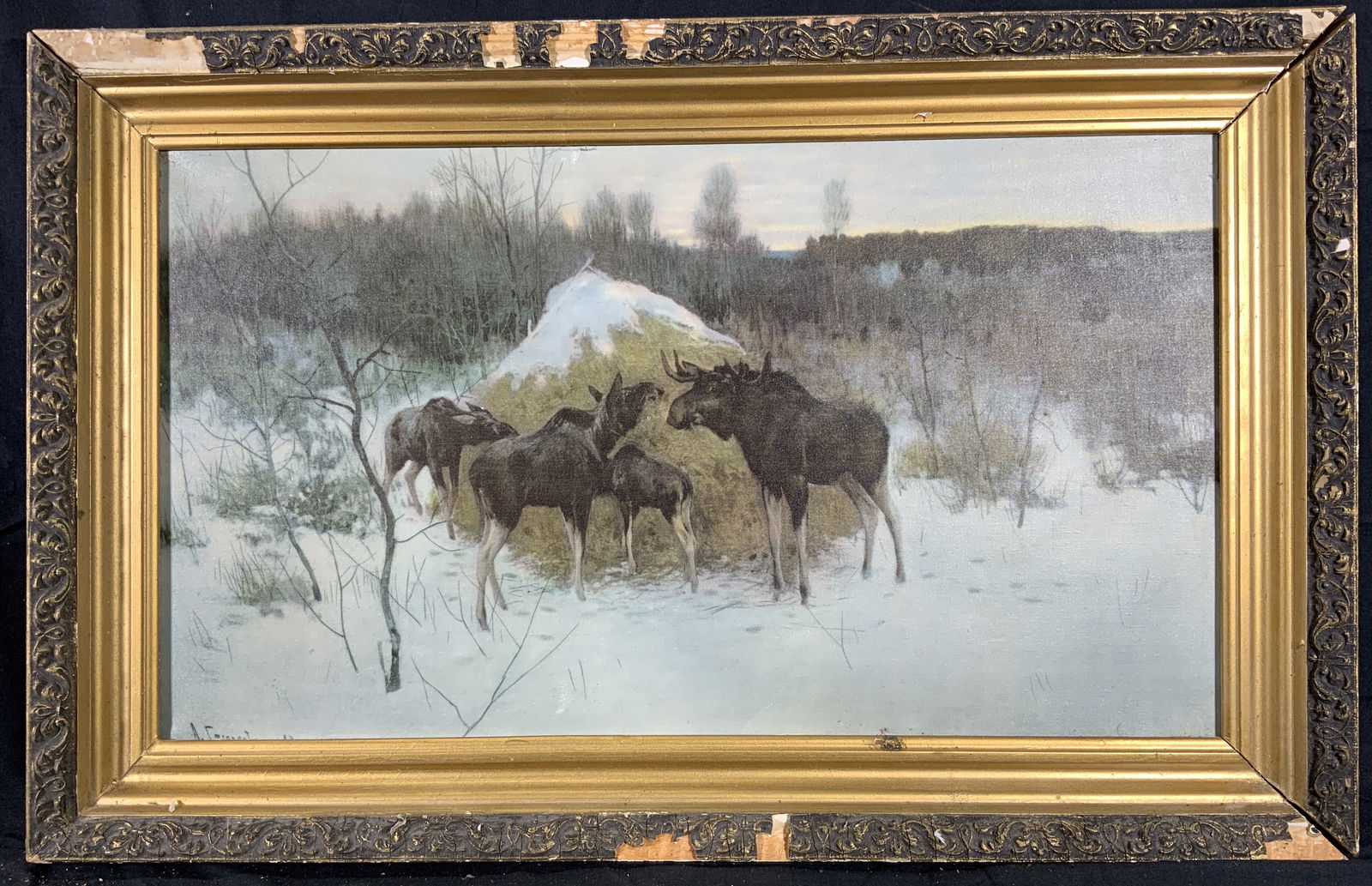 Framed Family of Moose in Winter Lithograph (1 of 13)