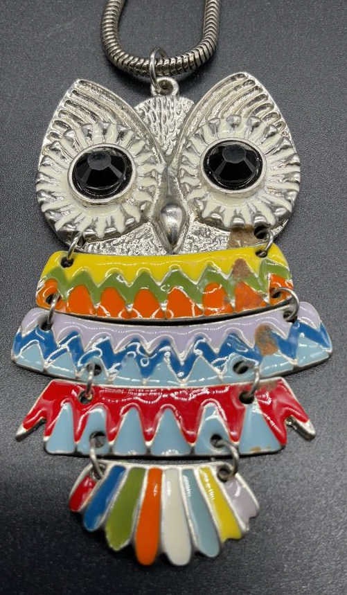 Multi Color Articulated Enamel Owl Necklace (1 of 5)