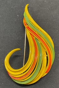 Vintage Yellow Orange Enameled Swirl Brooch