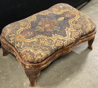 Vintage Multicolored Needlepoint Footstool