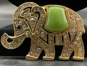 MONET crystal glass gold toned Elephant Brooch