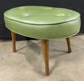 Vintage Green Tufted Leather Oval Footstool