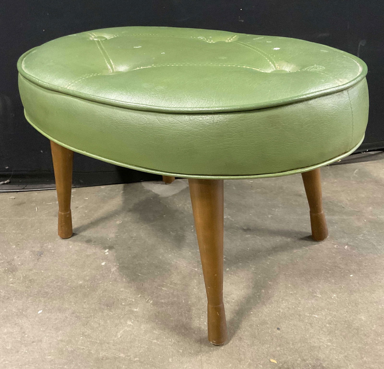 Vintage Green Tufted Leather Oval Footstool (1 of 11)