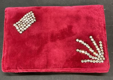 Vintage Red Velvet Crystal Clutch Handbag