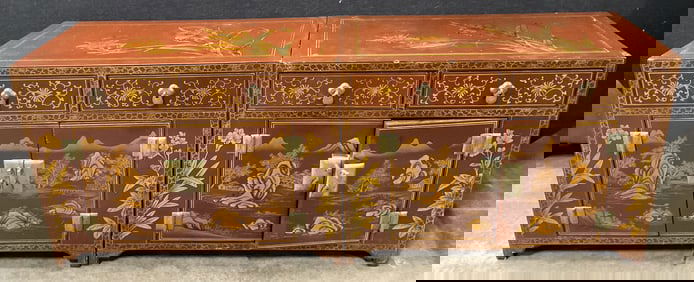 Pair Vintage Lacquered Asian Chests / Side Tables