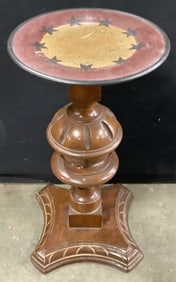 Vintage Wooden Round Top Star Motif Pedestal Table