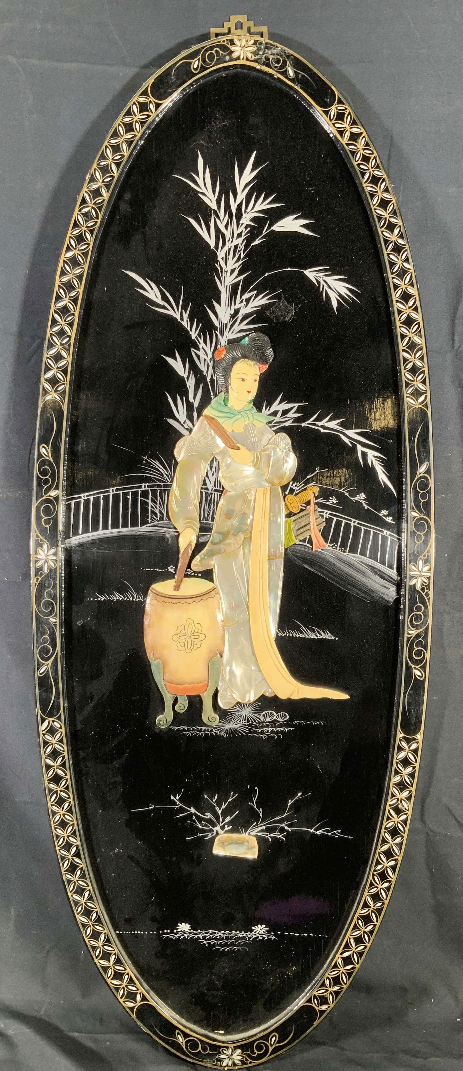 Asian Style Geisha With Drum Wooden Plaque 3ft (1 of 8)