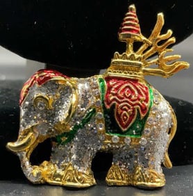 Crystal and Enamel Parade Elephant Brooch