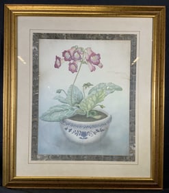 Framed Potted Beard Tongue Flowers Lithograph