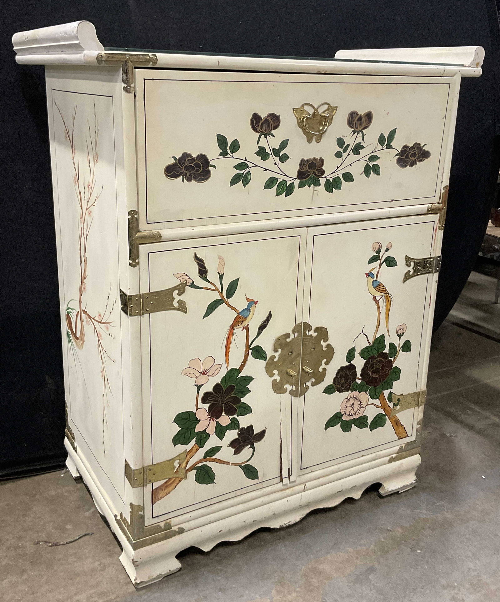 Vintage Asian Painted Desk Cabinet Side Table (1 of 9)