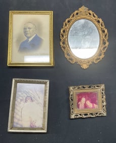 Lot 4 Vtg Gold & Silver Tn Frames & Mirror