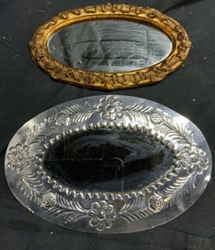 Lot 2 Gilt Wood & Metal Oval Wall Mirrors