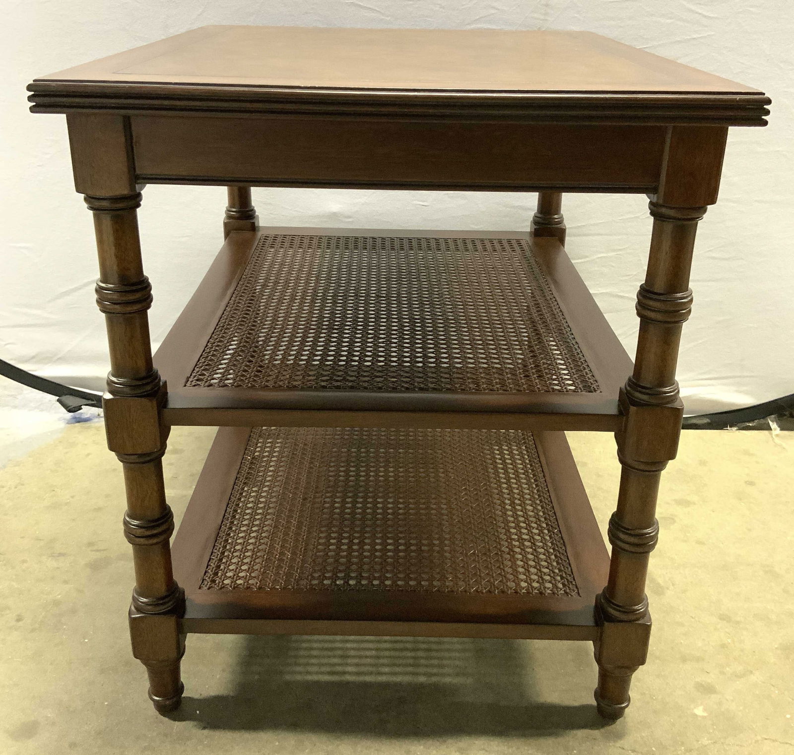 Vintage Wooden Side Table W Caned Tiers (1 of 8)