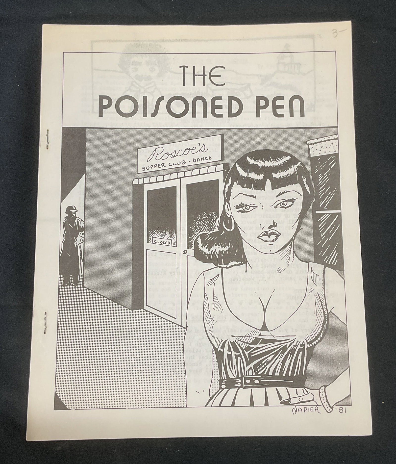 The Poisoned Pen Literary Magazine, 1982: Paperback copy of The Poisoned Pen. Volume 5 number 1. Literary magazine. Various contributors. Illustrated cover signed Napier. Hand bound and self published. Measures approx. 11 x 8.5 inches. Some w